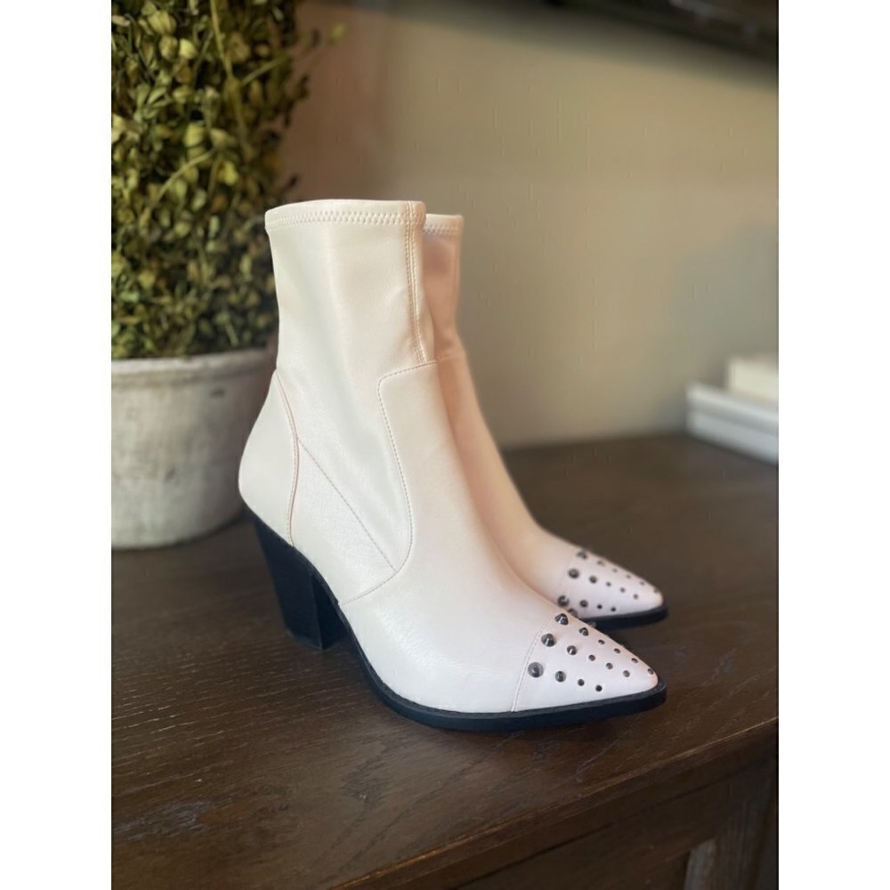 MICHAEL Michael Kors Dover Embellished Pointed Toe High Heel Booties Light Cream - Picture 6 of 10